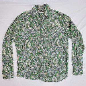Express Dress Shirt Green Paisley Button-Up SHIRT Size Large